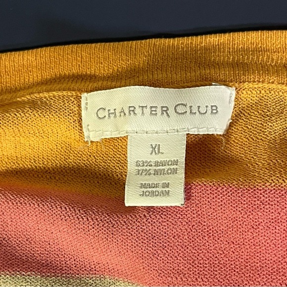 Croft & Barrow Sherbet Orange, Pink, Tan Striped 3/4 Sleeve Top XL Bright Fun - Picture 8 of 11